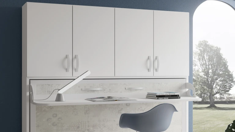 Lit escamotable horizontal avec armoire et bureau pratique | Boconfort