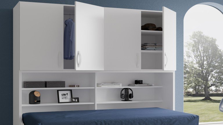 Lit escamotable horizontal avec armoire et bureau pratique