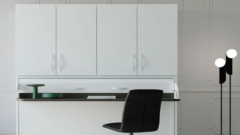 Lit escamotable horizontal avec armoire et bureau pratique | Boconfort