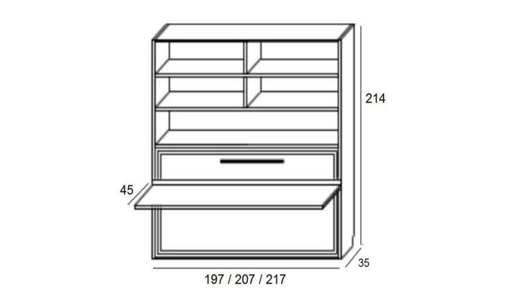 Lit escamotable horizontal avec bureau et bibliothèque intégrés