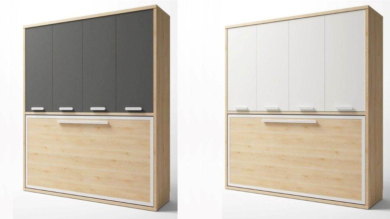 Lit escamotable horizontal avec armoire haute intégrée