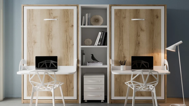 Lit escamotable vertical avec bureau intégré fonctionnel