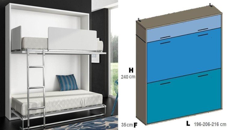 Pratique et fonctionnel Lit superposé escamotable horizontal avec surmeuble