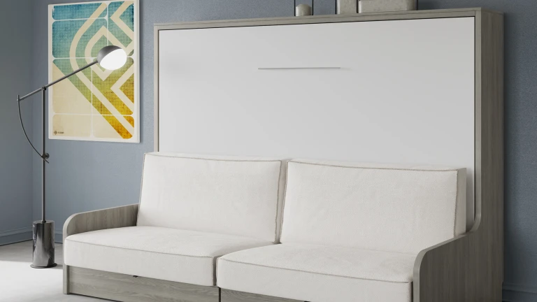 Lit escamotable horizontal autoporteur avec canapé coffre pour murs en plaques de plâtre