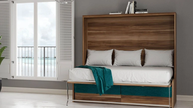 Lit escamotable horizontal autoporteur avec canapé coffre pour murs en plaques de plâtre