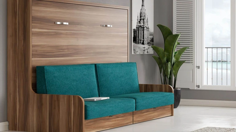 Lit escamotable horizontal autoporteur avec canapé coffre pour murs en plaques de plâtre