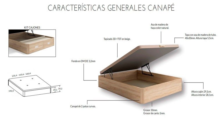 Lit coffre en bois avec tiroirs de rangement à l'avant