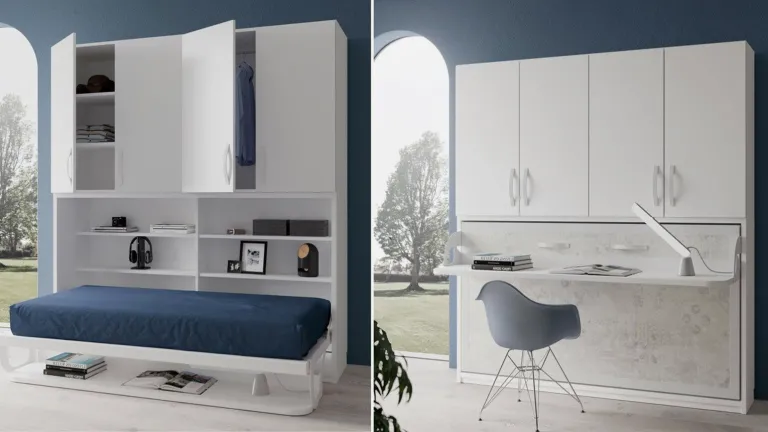 Lit escamotable avec fonctions rangement et bureau