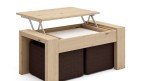 Table basse relevable avec 2 poufs confortables