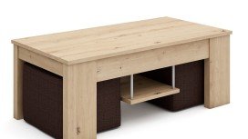 Table basse relevable avec poufs