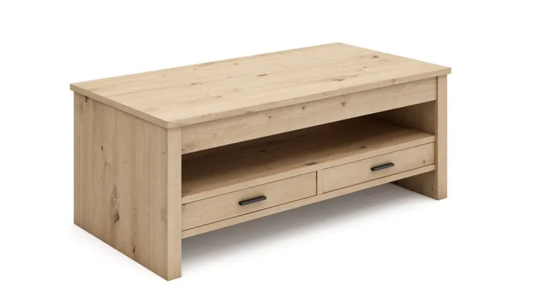 Table basse en bois avec 2 tiroirs inclus