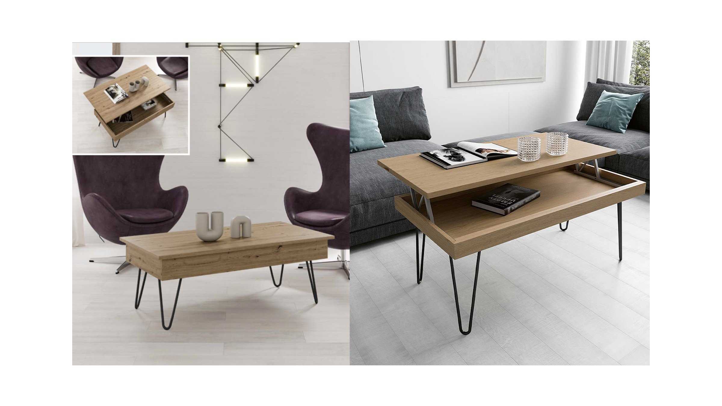Chaise et Tabouret de bar Non renseigné Table basse relevable bois et pieds métal noir Kazer L