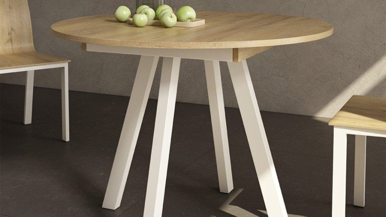 Table ronde extensible en bois et métal