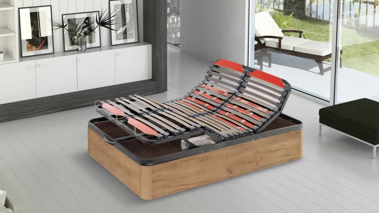 Lit relaxation en bois avec articulation motorisée pour un meilleur repos.