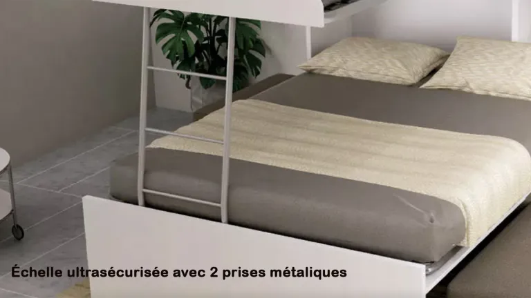 Lit escamotable 3 couchages idéal pour le locatif, Airbnb, normes de sécurité très élégant de style contemporain