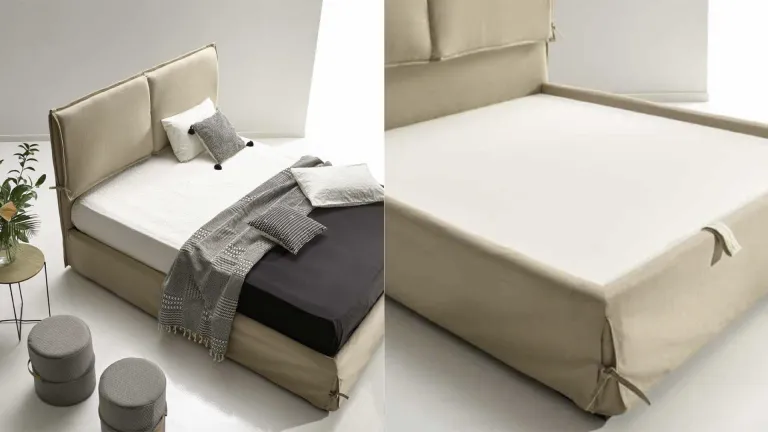 Lit coffre en tissu antitaches fabriqué artisanalement