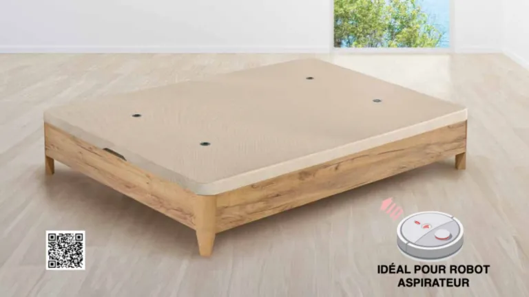Lit coffre bois élégant et pensé pour que le robot aspirateur puisse passer