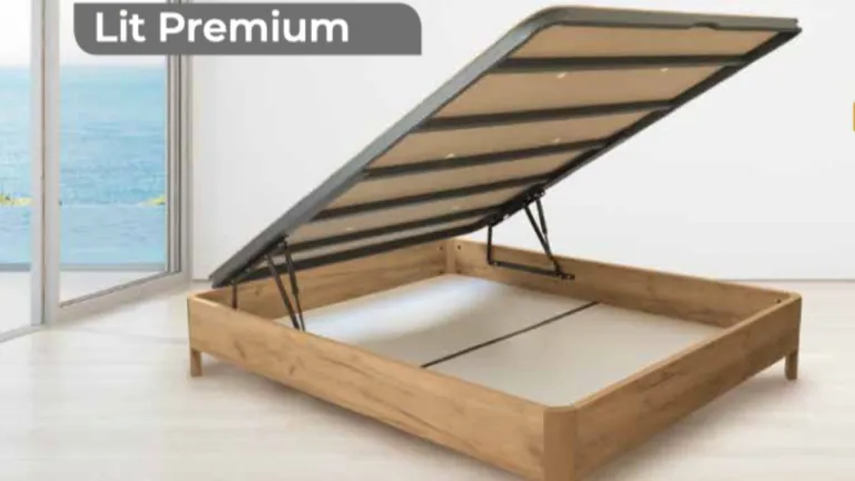 Lit coffre bois élégant et pensé pour que le robot aspirateur puisse passer