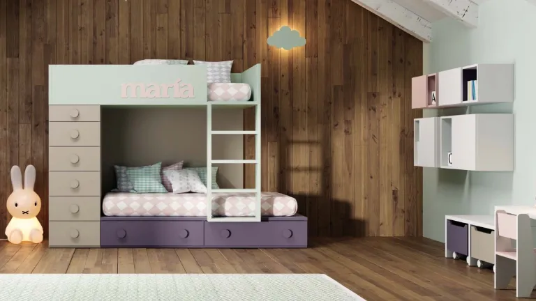 Lit superposé 3 couchages avec 8 rangements