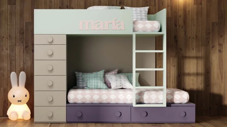 Lit superposé 3 couchages avec 8 rangements