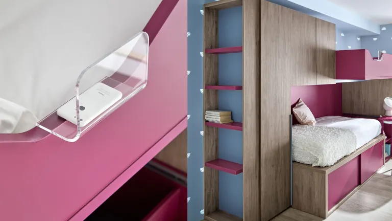 Lit superposé en bois avec bureau coulissant et dressing à un prix avantageux