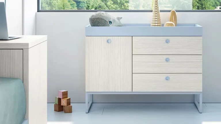Lit gigogne en bois avec bureau coulissant