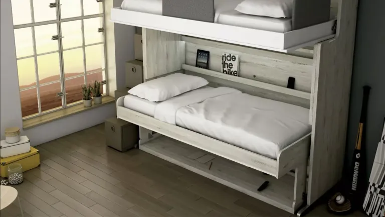 Lit superposé escamotable à ouverture horizontale au design élégant