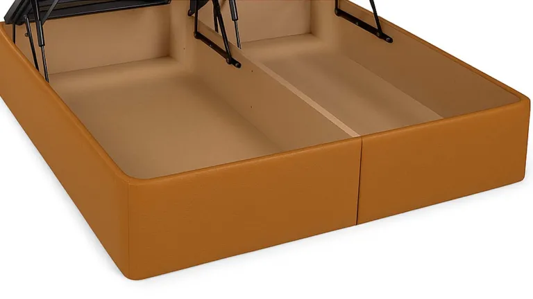 Lit coffre motorisé rembourré avec socle en bois décoratif