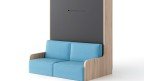 Lit escamotable vertical autoportant avec canapé, spécial pour les murs en plaques de plâtre.