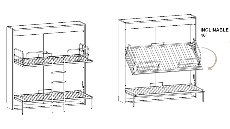 Lit escamotable superposé avec fonction inclinaison