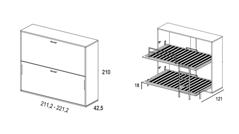Lit superposé escamotable haut de gamme avec système de sécurité de retenue de porte
