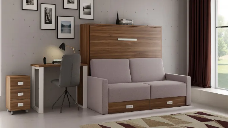 Lit escamotable horizontal avec canapé coffre astucieux