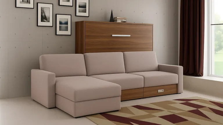 Lit escamotable horizontal avec canapé coffre astucieux