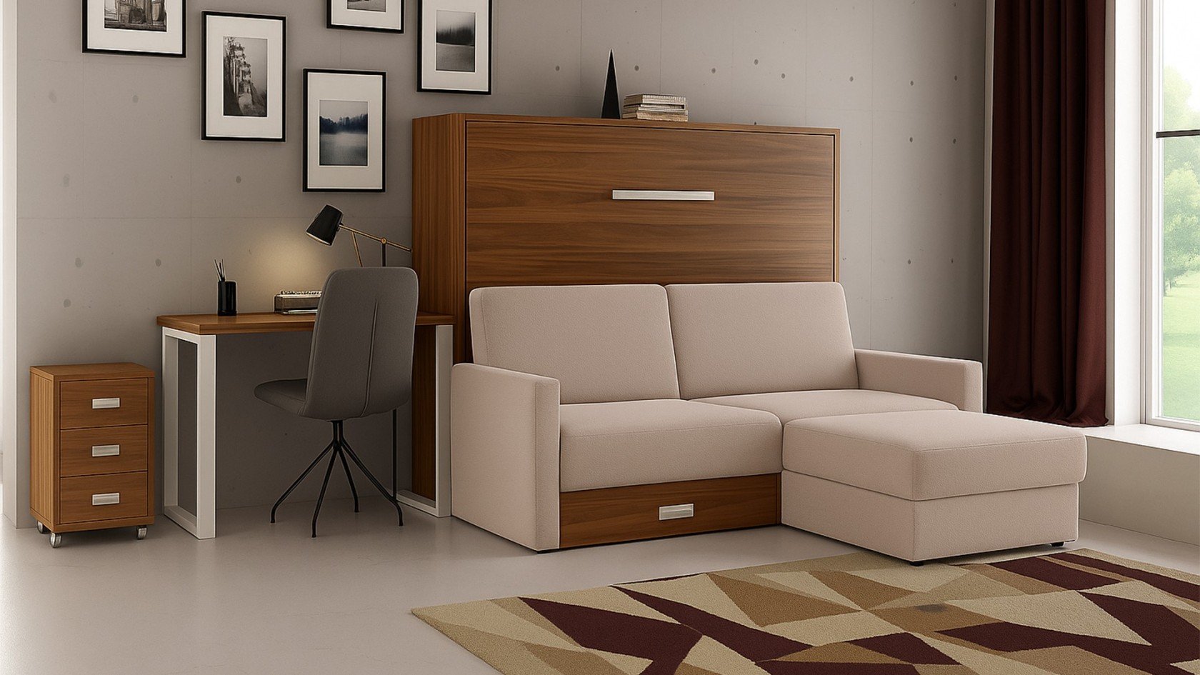 Lit escamotable horizontal avec canapé coffre astucieux