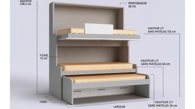 Lit escamotable gigogne pour 3 couchages très confortables