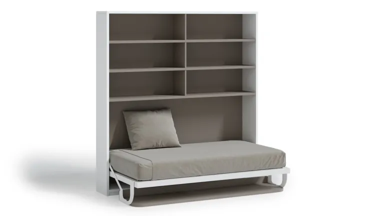 Lit escamotable horizontal avec bureau et bibliothèque intégrés