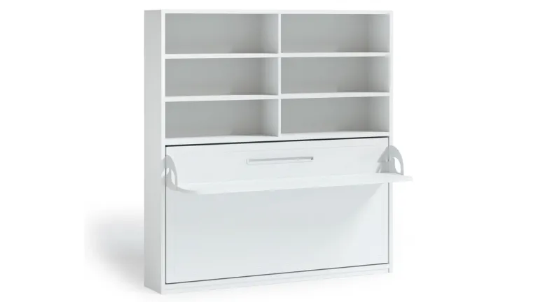 Lit escamotable horizontal avec bureau et bibliothèque intégrés
