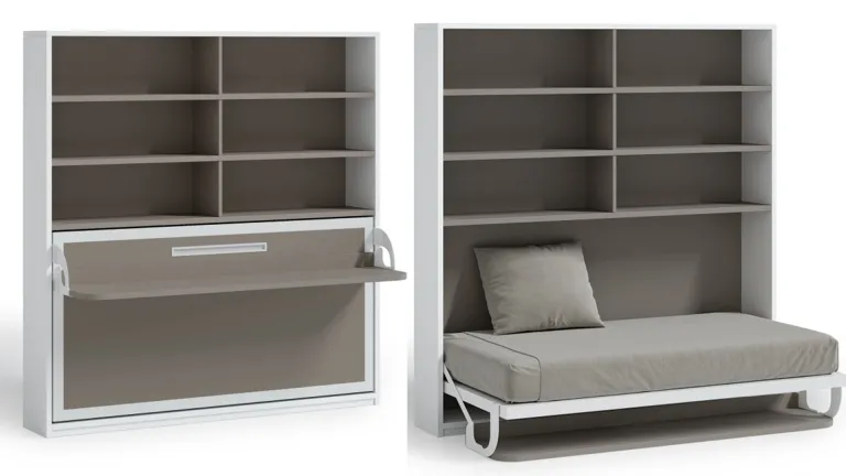 Lit escamotable horizontal avec bureau et bibliothèque intégrés