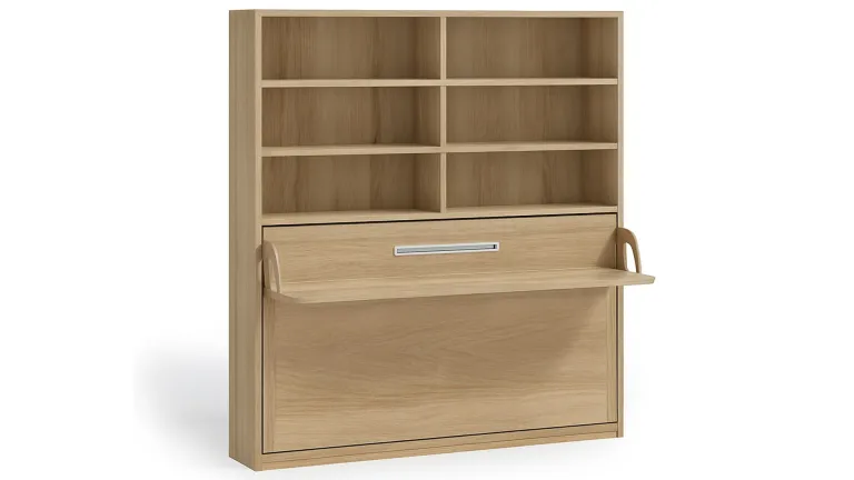 Lit escamotable horizontal avec bureau et bibliothèque intégrés