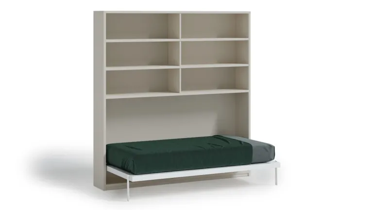Lit escamotable horizontal avec bibliothèque intégrée | Boconfort