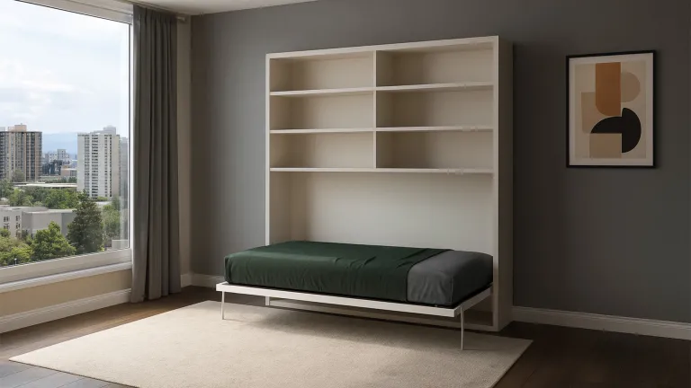 Lit escamotable horizontal avec bibliothèque intégrée | Boconfort