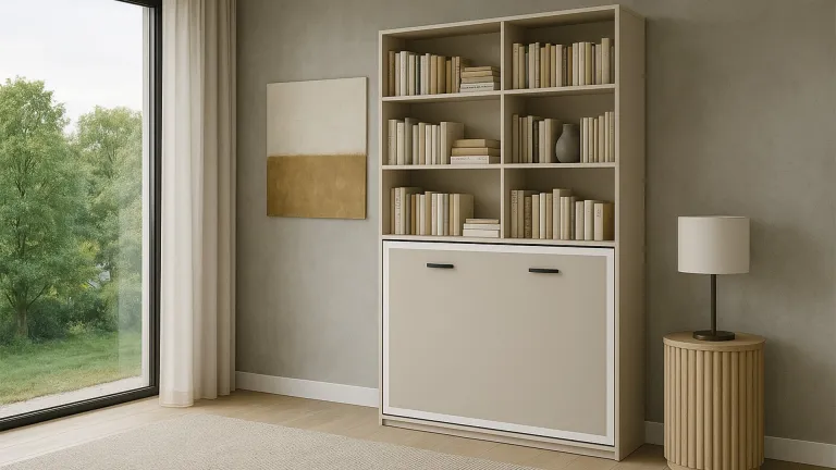 Lit escamotable horizontal avec bibliothèque intégrée | Boconfort