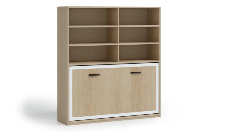 Lit escamotable horizontal avec bibliothèque intégrée | Boconfort
