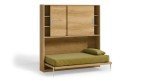 Lit escamotable horizontal avec rangement armoire avec portes coulissantes intégré