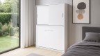 Lit escamotable horizontal avec rangement armoire avec portes coulissantes intégré