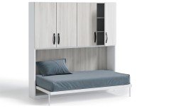 Lit escamotable horizontal avec armoire haute intégrée