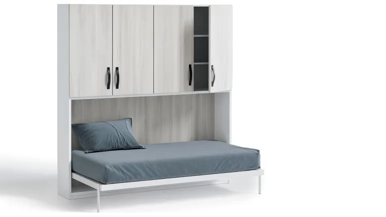 Lit escamotable horizontal avec armoire haute intégrée