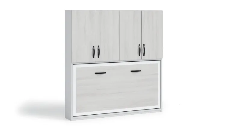 Lit escamotable horizontal avec armoire haute intégrée