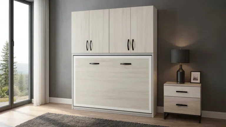 Lit escamotable horizontal avec armoire haute intégrée