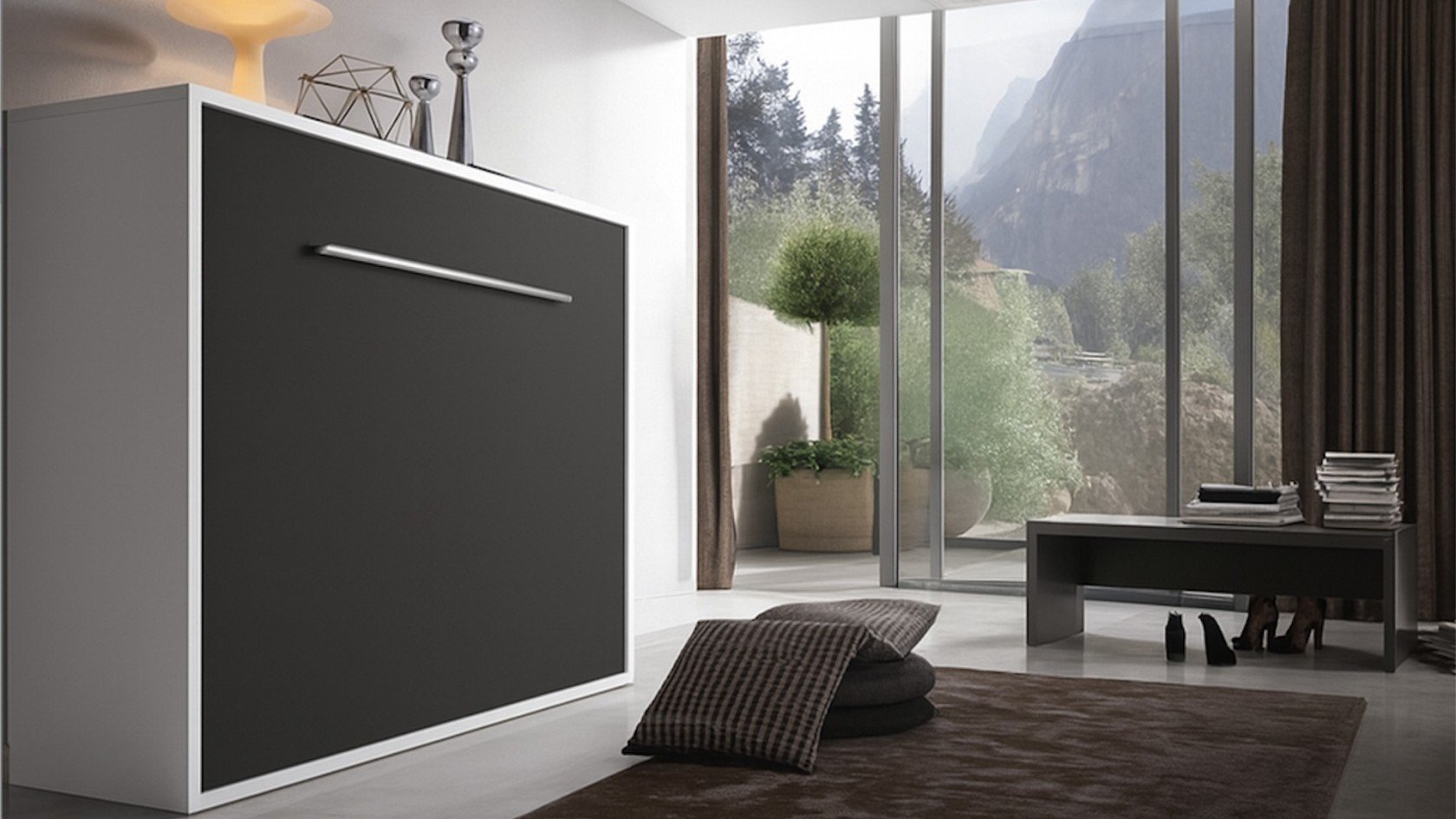 Lit escamotable avec rangement intérieur et fonction chevet